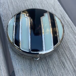 Art Deco Antique Black and Cream Compact in Sterling Silver and Enamel